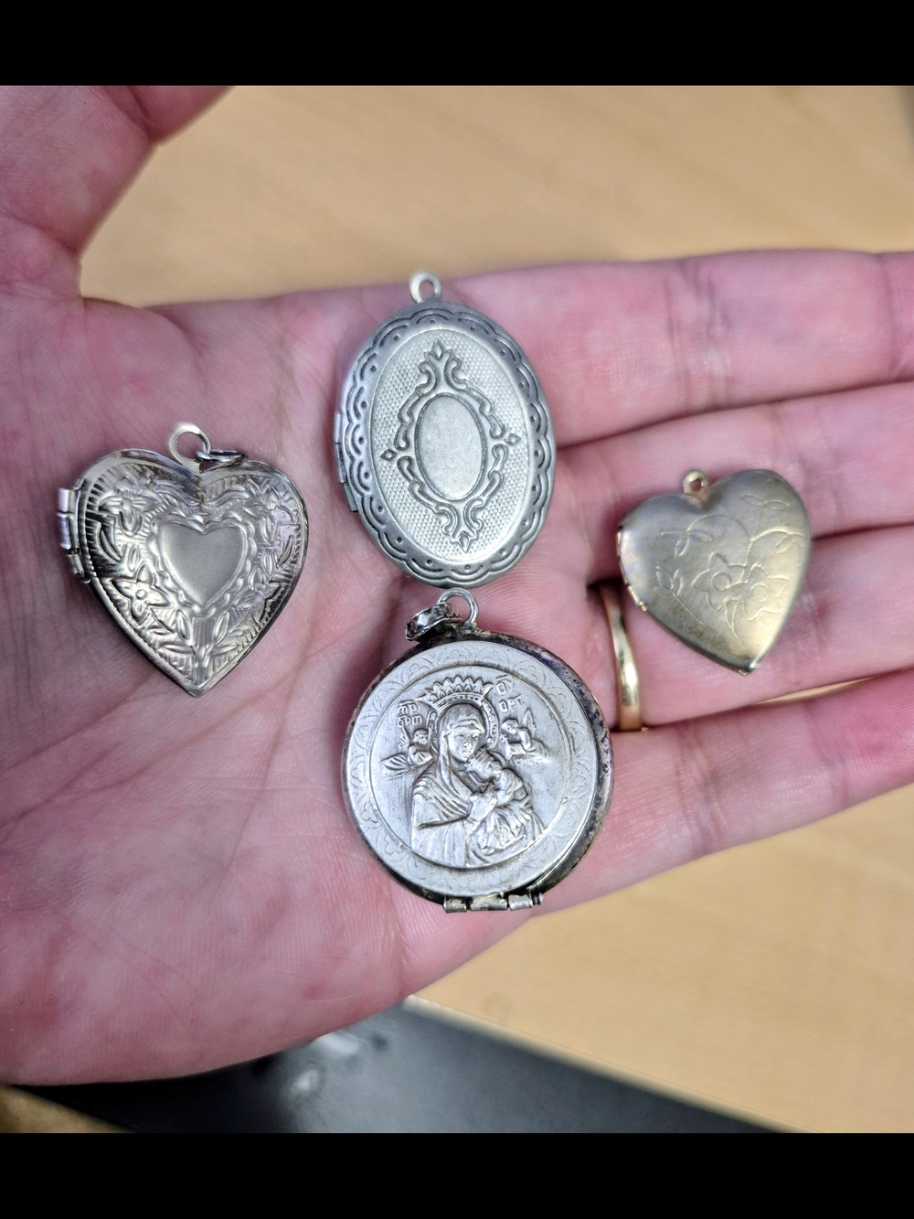 Silver Tone and Gold-Tone Heart & Oval Locket Pendant Set - Mixed Metal